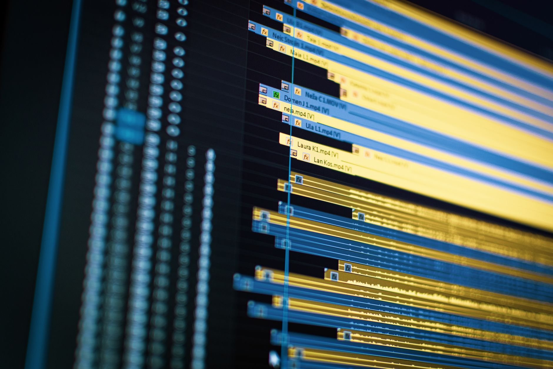 Close-up of a video editing timeline on a computer screen